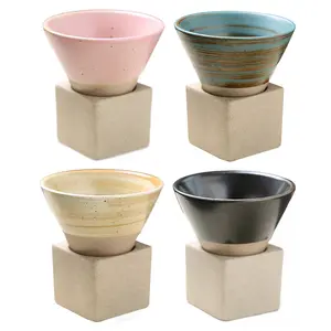 Vintage Triangular Ceramic Coffee Mugs Cup Set, 4-Piece 100ML Capacity, Unique Gift for Home & Restaurant Use, Perfect for Parties & Celebrations
