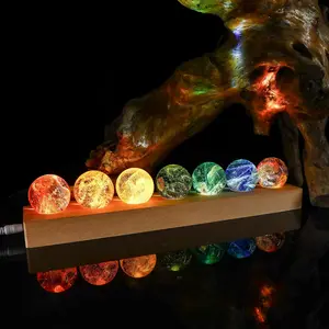 Creative Crystal Ball Night Light, USB Rechargeable Color Changing LED Light with Wooden Base, Decorative Light for Home Bedroom Living Room