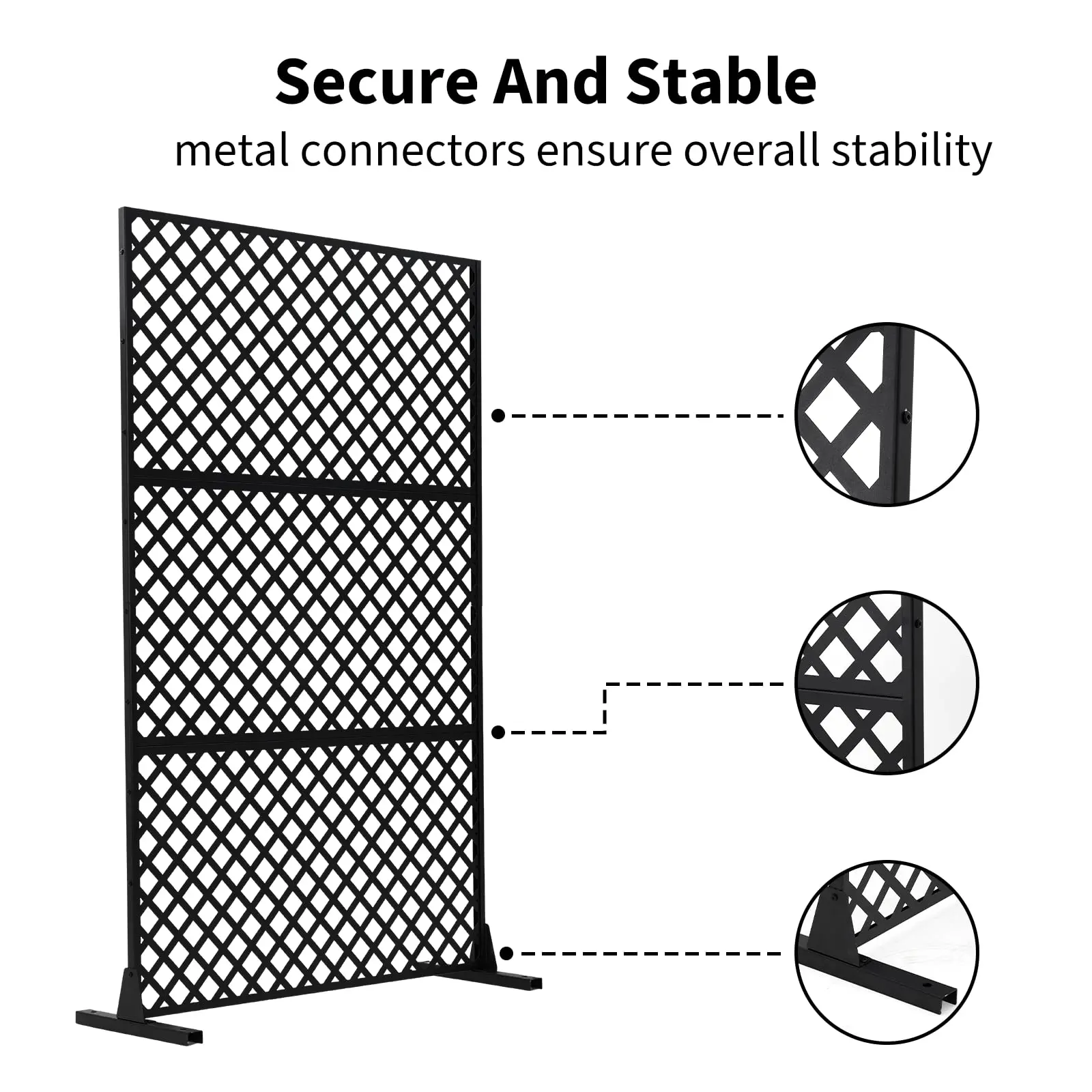 Gaomon 44" W x 72" H Corrosion Resistant Metal Privacy Screen, 3-Panel Freestanding Outdoor Divider with Ground Stand, Freestanding Room Partitions, Elegant Design Steel Fence for Courtyards, Gardens