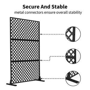 GAOMON 44" W x 72" H Metal Privacy Screen,Outdoor Privacy Screens and Panels,Freestanding Outdoor Divider with Stand,3-Panel Decorative Garden Steel Privacy Fence for Balcony Patio Indoor Room,Black