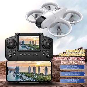 Entry-level 4K safety drone for aerial filming, featuring a screen remote control and enhanced transmission, an all-around protective ring to prevent collisions, flow-based positioning for stable flight, one-button takeoff/landing and flips—easy for begin