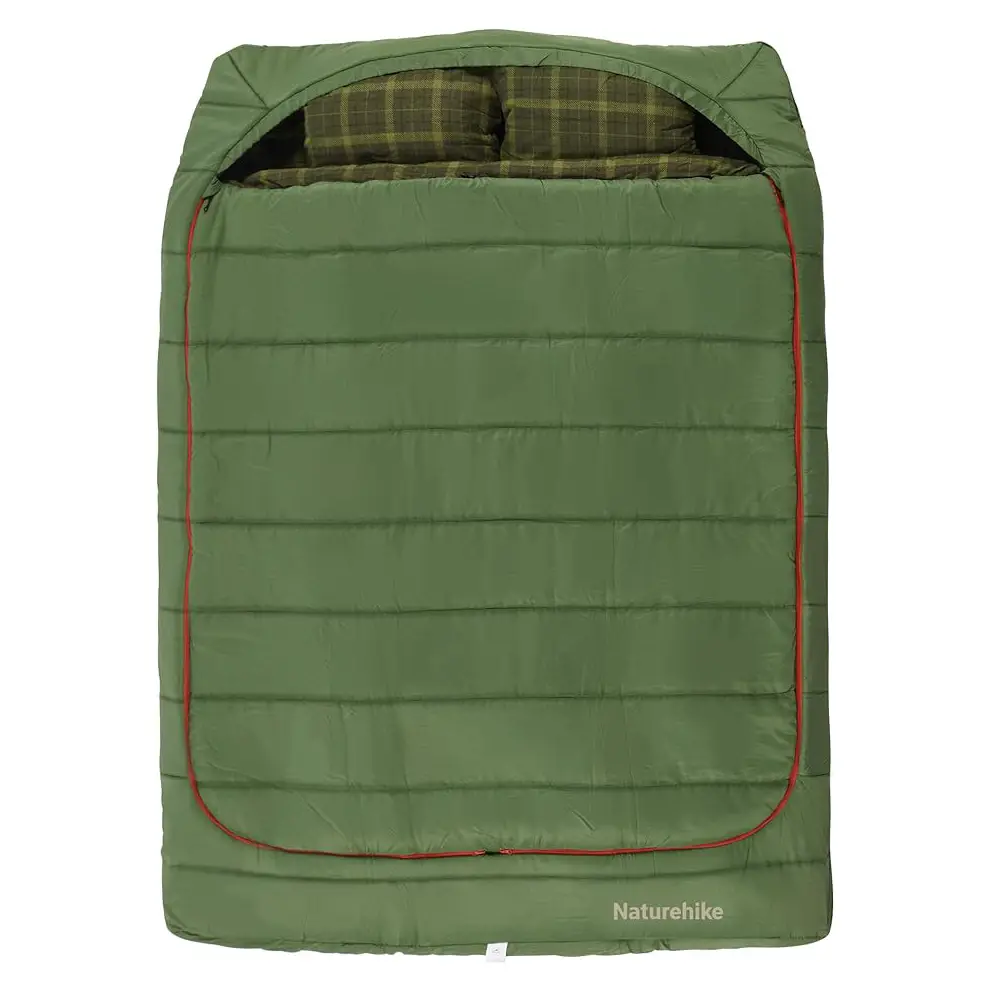 Naturehike 0 Degree XL Double Sleeping Bag with Pillows,2-Person Flannel Sleeping Bag for Couples & Families, All Seasons Camping, Hiking, Backpacking FathersDayGift