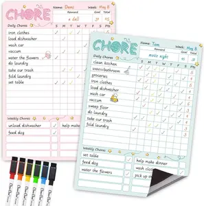 Dry Erase Chore Chart - 8.5"x12" Behavior Responsibility Chore Board for , Teenagers - 6 Extra Fine Point Markers Included - Shipped Flat 2 count Blue &