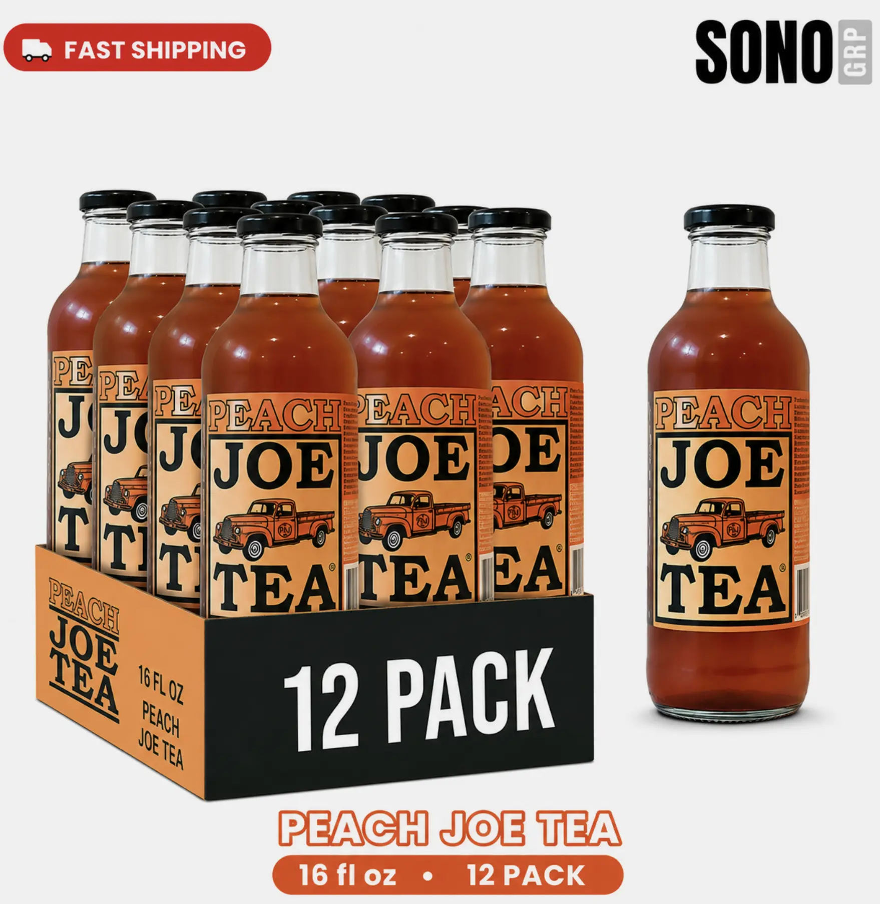 JOE TEA 20 OZ/ 12 PACK GLASS (Peach Tea)
