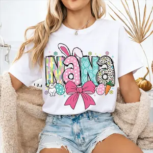 Easter Mama Bunny Shirt - Colorful Spring Tee for Mom, Easter Outfit for Mimi Granny, Fun Bunny & Egg Graphic Tee for Easter Celebrations & Family Gatherings PLK0052