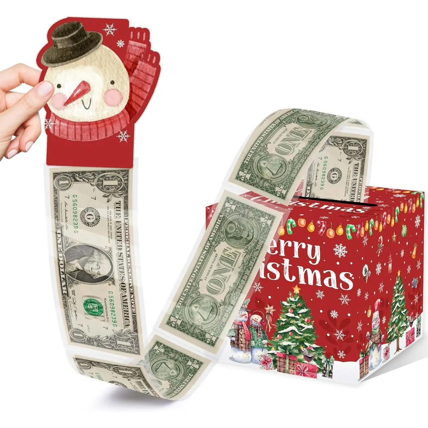 Christmas Party Gifts, Christmas Money Box for Cash Pull, Christmas Money Pull Box with Snowman Card and Transparent Bags, Christmas Money Pull Box, Christmas Money Pull Box for Kids Adults