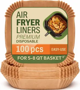 Air Fryer Paper Liners, 100Pcs Parchment Paper, Air Fryer Liners Disposable for Microwave, Non-Stick Air Fryer Liner Square Free of Bleach (8IN)