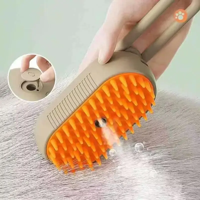 Pet Dog & Cat Steam Spray Massage Grooming Brush - 1-Button Operation, Folding, Rotatable, Floating Hair Removal Tool
