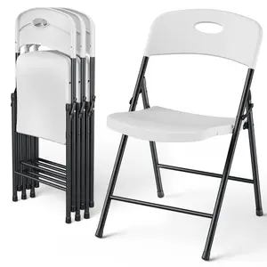 Folding Chairs 4 Pack, Outdoor Portable Foldable Chair with Steel Frame, 300lbs Capacity Heavy Duty Metal White Plastic Folding Chairs for Patio, Picnic, Kitchen, Dining Folding chair, sturdy and durable, plastic stackable portable dining t tiktokshopspri