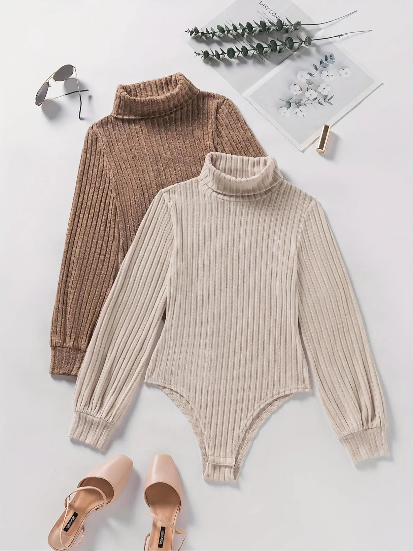 Women's Solid Turtle Neck Bodysuit, Casual   Bodysuit for Fall & Winter, Women's Clothes for Daily Wear