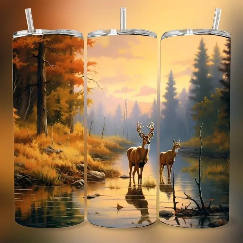 Deer sunset 20 oz Tumbler - BPA Free, stainless steel, Leak proof, durable, with clear lid