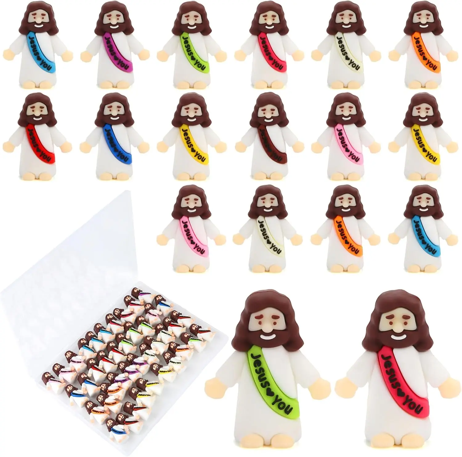 Colorful Mini Jesus Rubber Figurines Religious Decorations Religious Home Decor