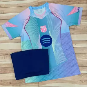 Barca Blue Sky Away 2025/26 Football Kit – Player Version For Fans – Premium Polyester Fabric, V Neck Football Kit, Sports Uniform with Shorts, Unisex Training Outfit