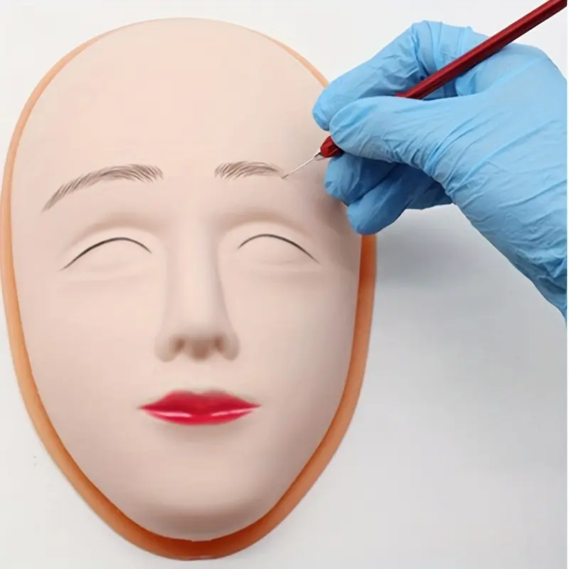 5D Skin-Like Eyebrow Eye Lash Lip Model Set for Makeup Training, Professional Silicone Practice Head for Beginners and Tattoo Artists, Includes Support Stand, Facial Makeup Tool, Cosmetics Makeup Tools