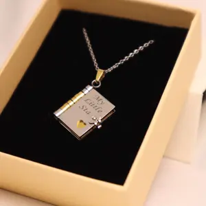 My Little Star Book Necklace, My Incredible Daughter Book Necklace for Daughter, Openable with 6 Pages of Engraved Information, Birthday Day Gift Graduation Jewelry of Love