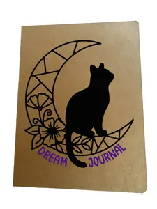Dream Journal | Cat Moon Floral Kraft Notebook | Purple Cat Silhouette Moon Journal