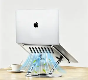 360° Rotatable Carbon Steel Laptop Stand Foldable Height Adjustable Desktop Riser Heavy Duty Sturdy Load-Bearing Holder Universal Laptop Tablet Support Lap Desk Storage for Home Office