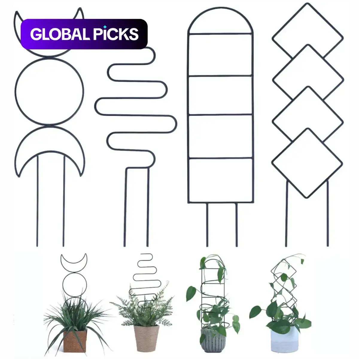 Modern Metallic Plant Trellis, 4 Counts/set Mixed-Size Indoor Plant Trellis, Climbing Plant Support Rack, Gardening Supplies, Garden Essentials, Climbing Planting Stand, Plant Stands Indoor #GLOBAL PICKS