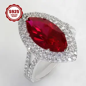 925 sterling silver women's wedding ring, pear-shaped zircon imitating ruby, halo design, suitable for women, daily wear, weddings, Valentine's Day gifts for girlfriends, gifts for mothers