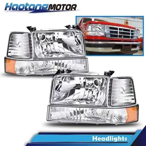CROSSDESIGN Headlights Corner Signal Lamps Fit For 1992-96 Ford F150 F250 F350 Bronco