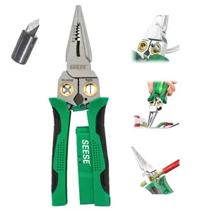 SEESE 8-in-1 Wire Stripper for Electrician: Needle Nose Pliers with Voltage Tester & Dual Alarms - Electrical Pliers for Cutting Wires, Pulling Wires and Crimp Wires
