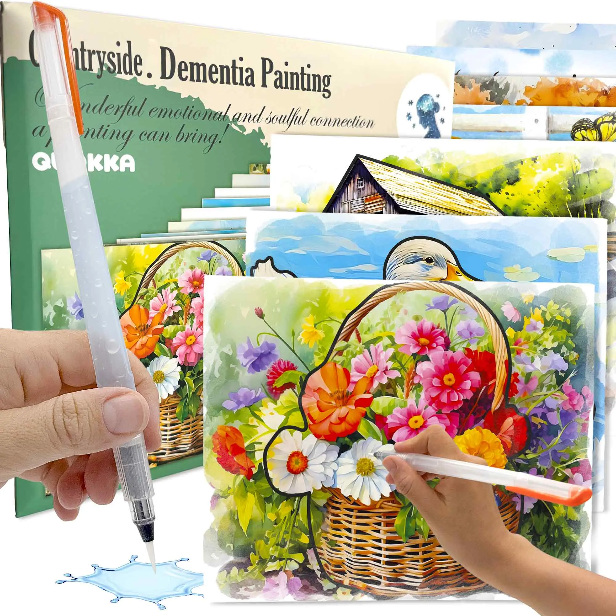 QUOKKA 10 x 8 Inches Reusable Water Doodle Set - Unisex Animal Farm Themed Water Painting Activities, Easy Mess-Free Dementia & Alzheimer’s Products for Seniors, Elderly