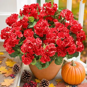 12 Bundles Artificial Flowers for Outdoors Decoration Silk Geranium, UV Resistant Artificial Outdoor Fake Plants, Faux Flowers for Home Kitchen Table Indoor Outside Spring Decor