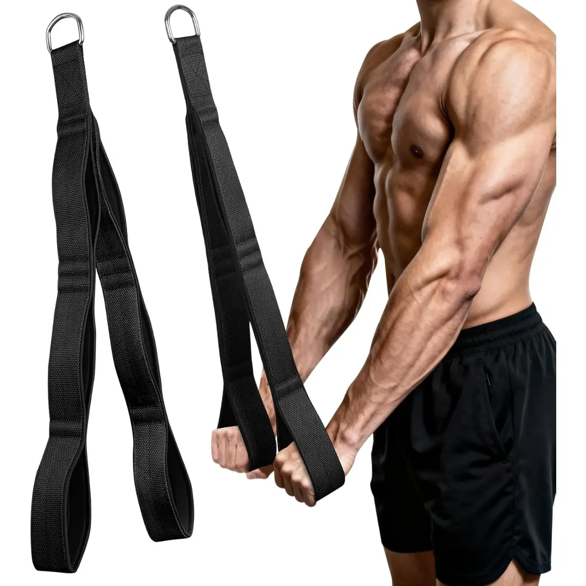 Heavy Duty 3 Section Webbing Rope for Cable Machine Triceps Pushdown Lat Pulldown Home Gym Attachment