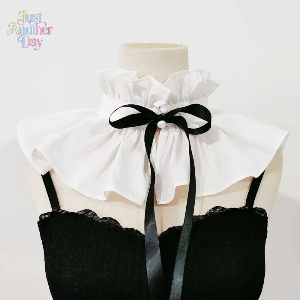 French Court Style Ruffled Jabot Collar, White High-Necked Decorative Neckpiece, Retro Lace-Up Ruffled False Collar with Tie, Elegant Ruffled Neck Accessory