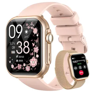 Smart Watch for Men Women 2026 New, Bluetooth Call Fitness Tracker with Heart Rate, Sleep Monitor, Step Counter, IP68 Waterproof, Pink Silicone & Gold Metal Mesh Strap