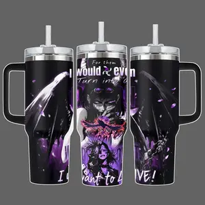 Nico Robin “I Want To Live / Demon Wings Awakening” Anime Stainless Steel Insulated Tumbler 20oz 40oz With Handle & Straw Lid Full Wrap Dark Angel OPiece Design