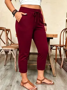 🔥 Plus-size casual pants, suitable for all body types, made of stretch fabric, with rolled cuffs and side pockets adding stylish details. Perfect for running errands, brunch, or relaxing casually. Fashionable loungewear! #Sweatpants #OOTD #Womenswear