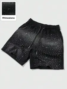Men's Summer Design Shorts with Rhinestone Effect, Comfortable Activewear for an Active Lifestyle, Stylish Sweet Style Shorts