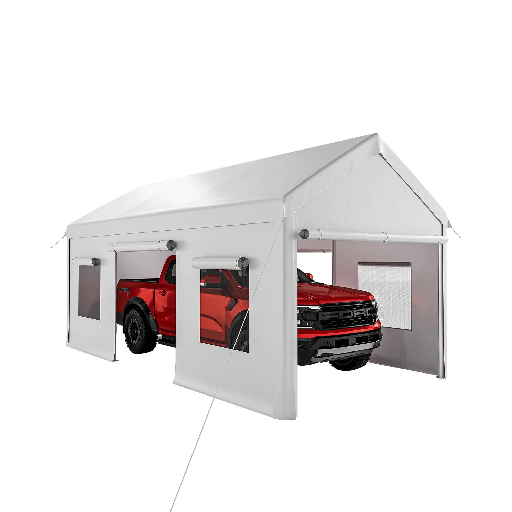 GAOMON 10' x 20' Heavy-Duty Portable Garage Carport - PE Awning with Quick Assembly, Roll-Up Windows, Removable Sidewalls & Doors, Sun Protection for Car/Truck, Weddings, Ample Storage Space, Outdoor, Parties
