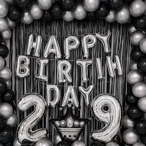 Luxury Black & Silver Birthday Balloon Backdrop  , Trending Party Decoration Ideas , Aesthetic Birthday Setup