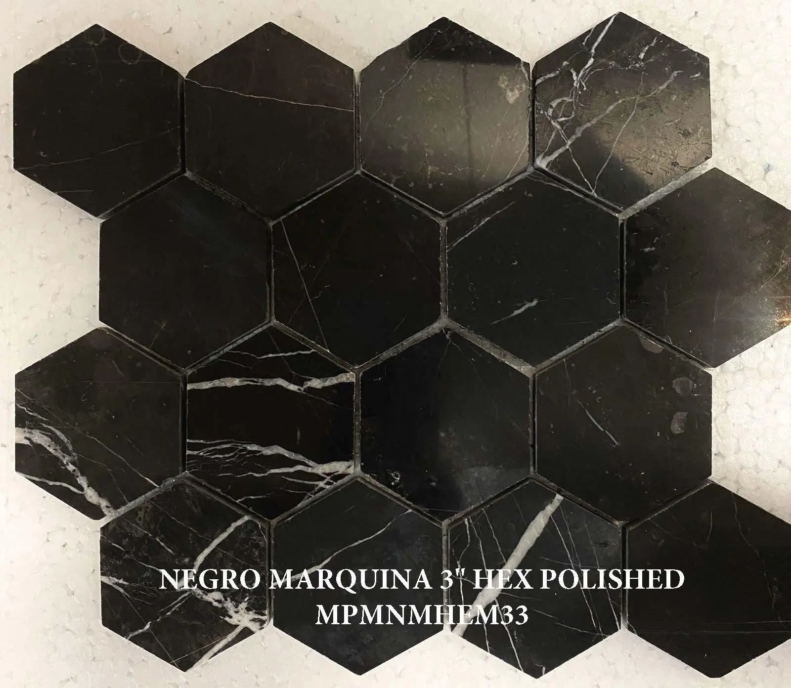Nero Marquina 3x3 Hexagon Polished Mosaic Tile