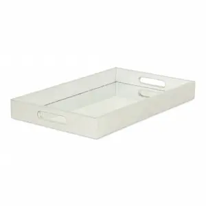 360 Stand 16 in. Rectangular Handmade Wood Tray with Handles, Silver, Synthetic Home Organizer Storage Tray