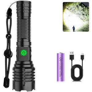 P70 LED Tactical Flashlight, Ultra Bright High Lumens Zoomable Flashlight, USB Rechargeable with Power Bank Function, 5 Light Modes Waterproof Torch for Camping Hiking Emergency Power Outage