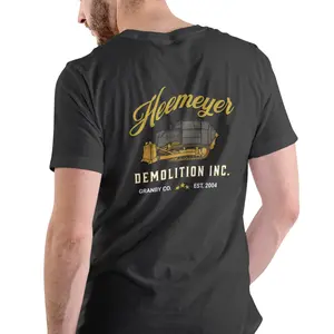 HEEMEYER DEMOLITION INC NEW Unisex Cotton T-Shirt Medium Size Crewneck Streetwear Casual Tee for Men Women Black Tropical Short Sleeve Top
