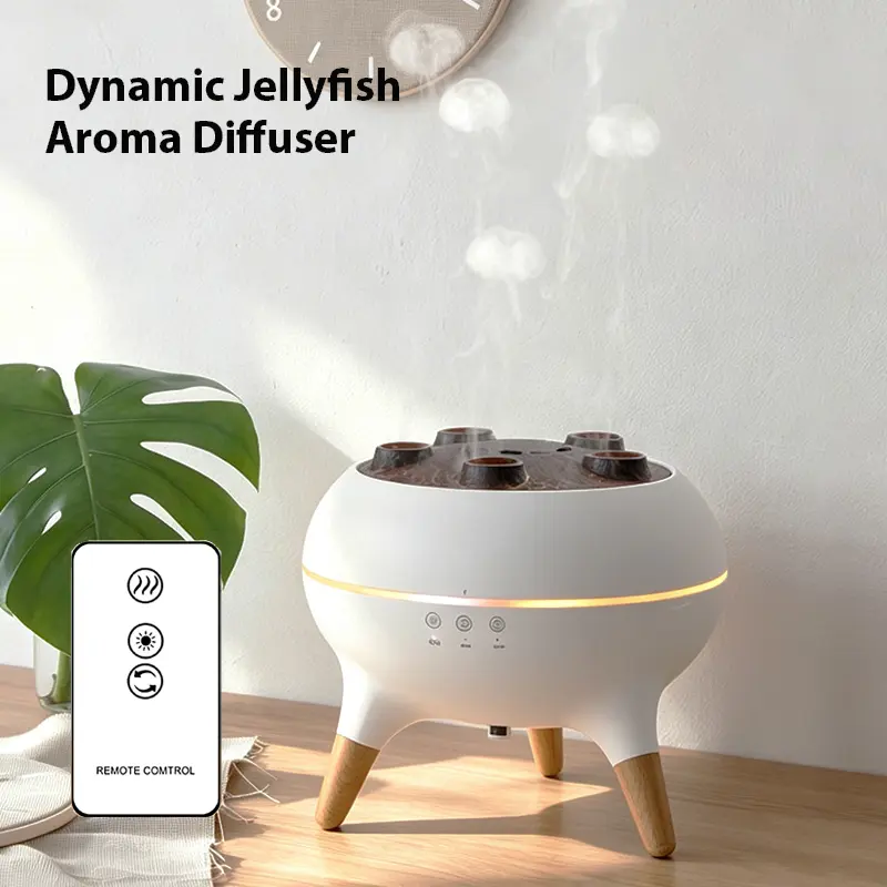 Compact Jellyfish Shape Cool Misting Humidifier Diffuser - Mist + Light Aromatherapy for Home, Desk-Wetting Free, Ultra-Quiet, Auto Shut-Off, Easy to Fill & Clean, Ideal for Bedroom, Aromatherapy Gift (White), Humidifier Diffusers