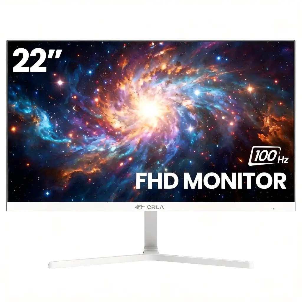 CRUA 22-Inch Monitor, 1920x1080p Full HD Screen Gaming Monitor, 100Hz Desktop Display, 120% sRGB, Low Blue Light Eye Care Mode, VGA & HDMI Ports, VESA Wall Mountable for Home Office Use