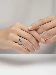 Rotatable Anti-Anxiety Ring, Titanium Steel Striped Zirconia, Comfortable Wear, Sizes 5-10, Casual Wedding Promise Ring, cubic zirconia rings, Artificial Zircon Rings