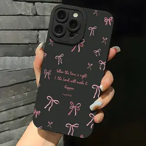 Elegant Black Phone Case Designed with a Bow And Bible Verses, Suitable for Iphone 16, 11, 15, 14, 13, 12 Pro Max And XR Plus - a Perfect Christian Gift for Women