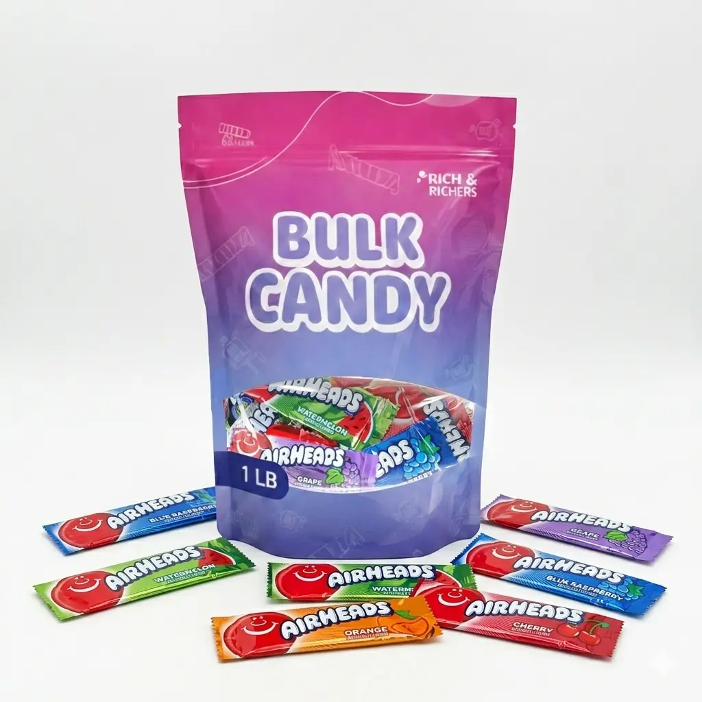 Airheads Mini Bars 1 Pound Bag - Individually Wrapped - Assorted Fruit Flavored Cherry, Grape, Mystery Flavor, Orange, Blue Raspberry & Watermelon
