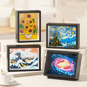 890+pcs Photo Frame Series Building Block Set, Model Kit, DIY Building Model, Kanagawa Surfing Wave, Van Gogh's Starry Night, Van Gogh's Sunflower, Milky Way, Art Decor Ornament for Desk, Showcase & Office