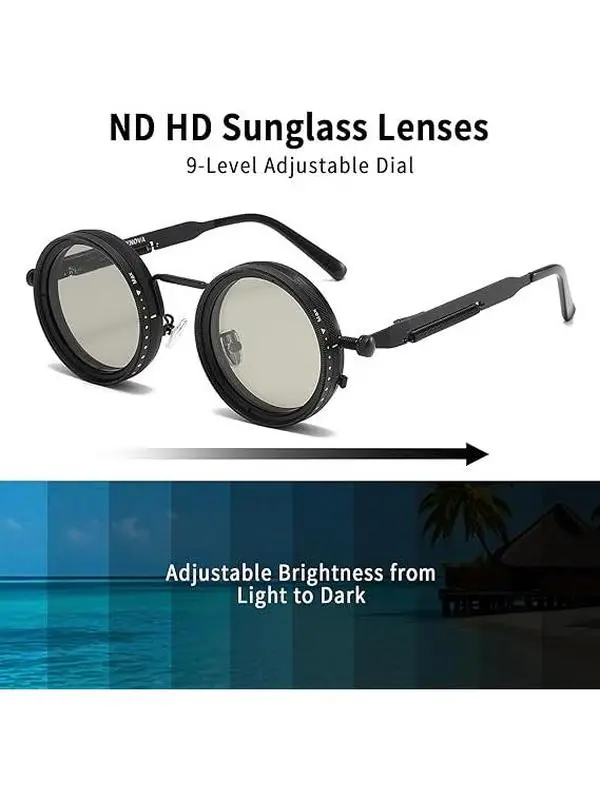 360° Rotating Dial Adjustable Sunglasses - 9 Levels Polarized Photochromic Lenses, Variable Tint Sunglasses for Men Women