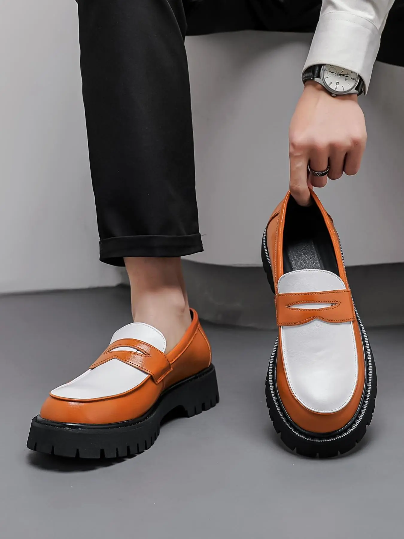 Men's Fashionable Colorblock Patchwork Design Low Top Flat Pu Leather Loafers, Casual Comfortable Breathable Slip-on Shoes, Slip On Footwear, Fashionable Shoes for Daily Wear