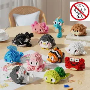Cute Animal Model Stress Relief Building Toy, Mini Block Models, Sea Lion, Seahorse, Educational Puzzle Toys for Kids