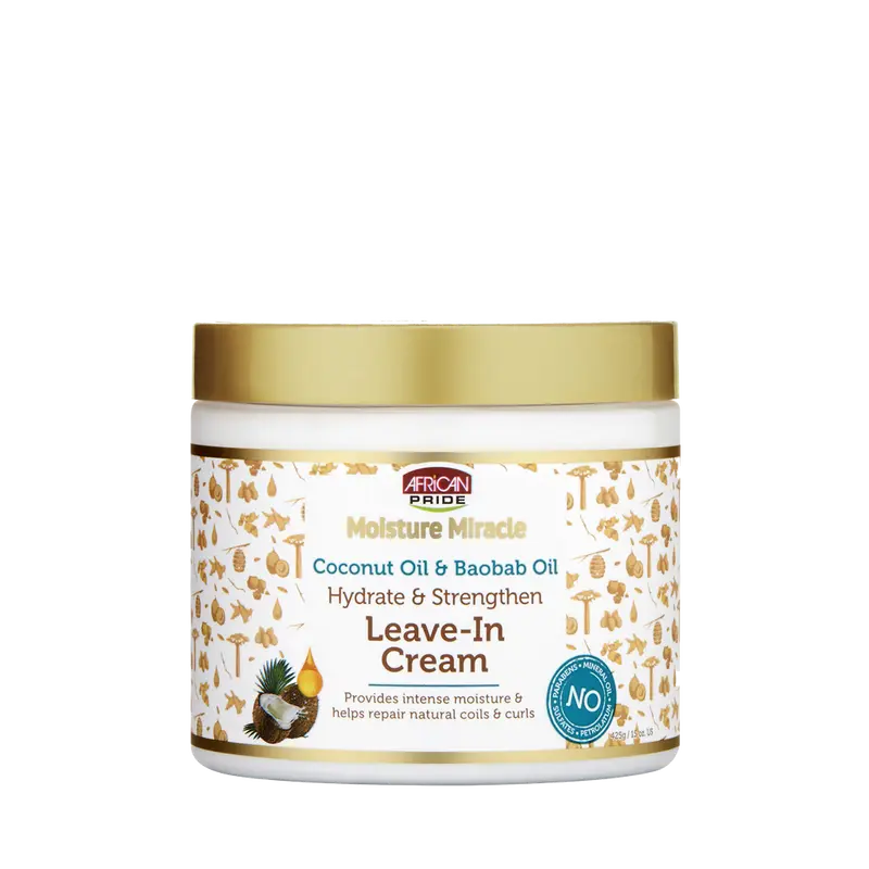 African Pride Moisture Miracle Coconut Oil & Baobab Oil Leave-In Hair Cream - Provides Intense Moisture, Hydrates & Strengthens, 15 oz