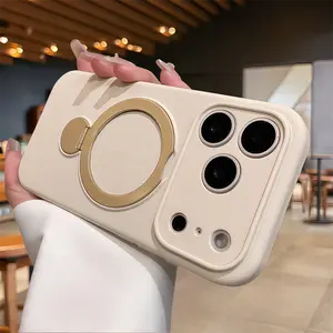 360 Rotation Bracket Liquid Silicone Phone Case for IPhone 17 Pro Max Soft Casing Holder Stand Shockproof Cover